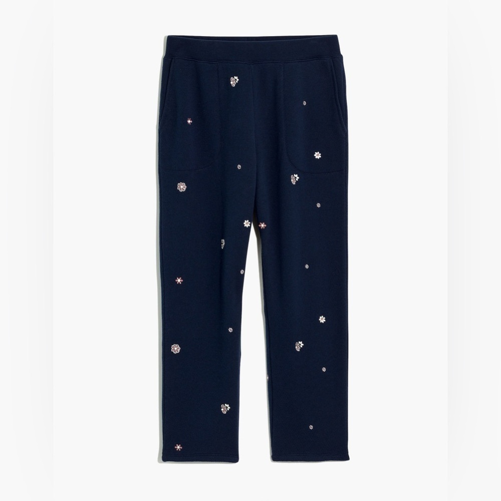 NWOT Madewell MWL Airyterry Floral Embroidered Tapered Sweatpants Navy Size XXS